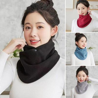 Solid Color Scarf Women Thickened Velvet Warm Buttons Closure Scarf Quick-Drying Sweat-Absorbent Wrap Scarf