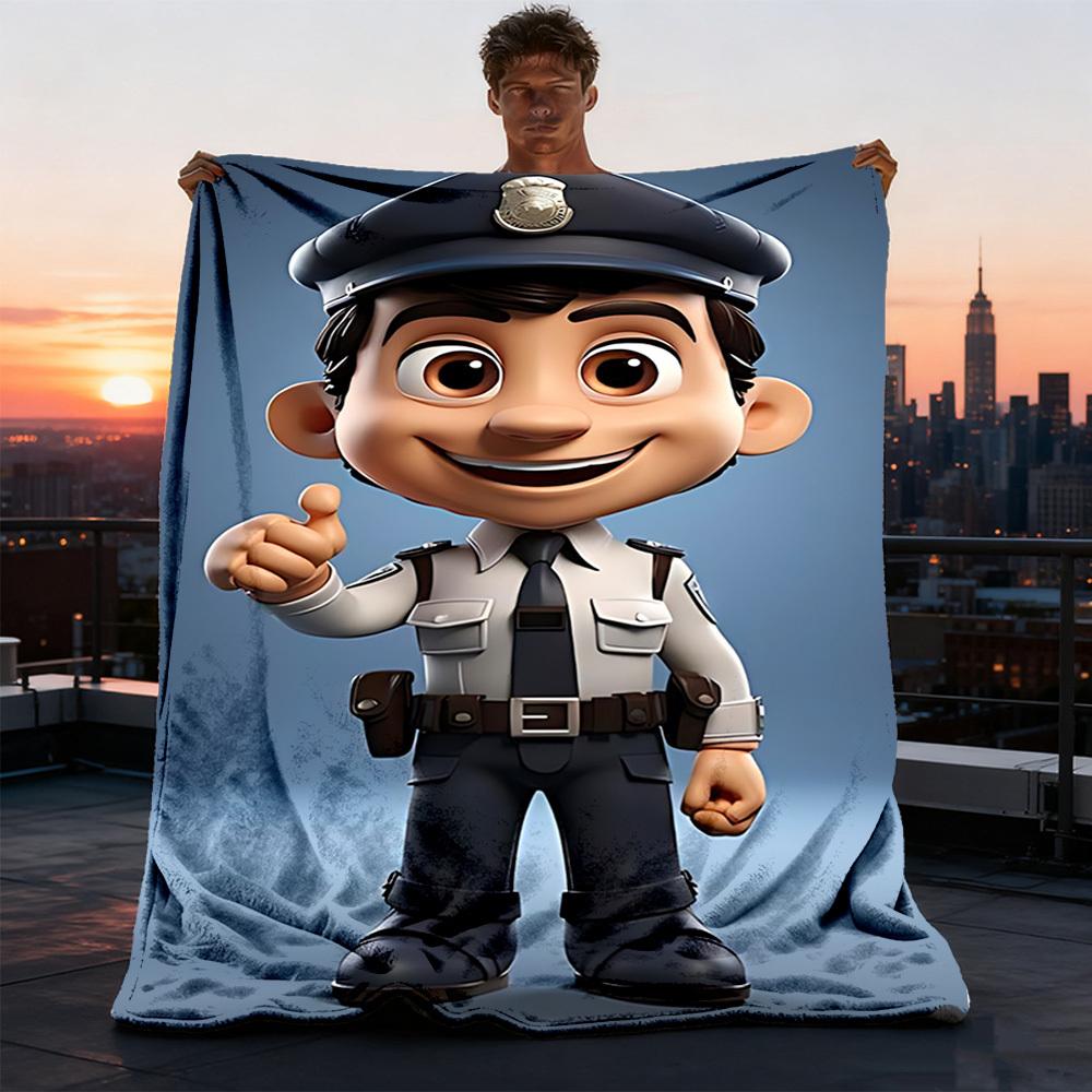 1pc Policeman Print Outdoor Flannel Blanket , Machine Washable Perfect Gift for Birthday , Holiday Travel Accessory , Durable Material