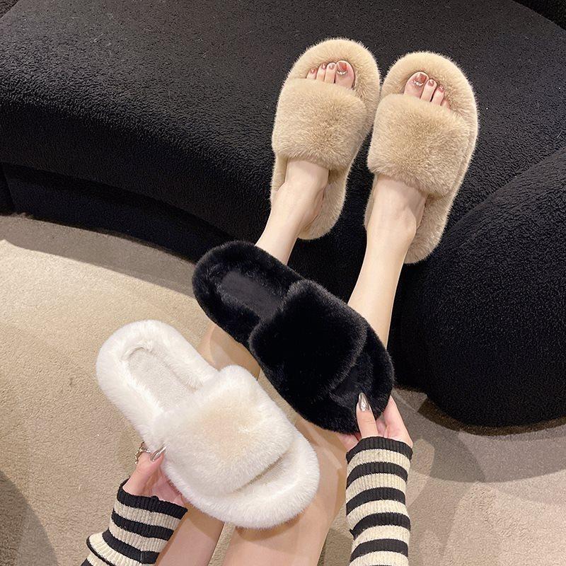 Women wear fluffy slippers at home, increase in height in spring and autumn, winter 2025 new cotton mop design, lazy niche large size