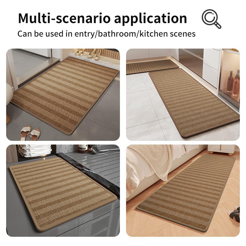 Premium Linen Kitchen Rug with Rubber Backing, Extra Long Striped Mat, Water/Oil Absorbent, Non-Slip & Durable for Kitchen Floor