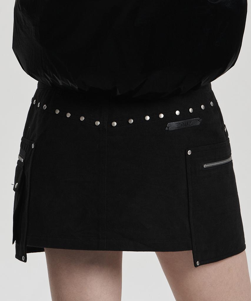 Jenyujeu Studded Belt Pocket Skirt - Black