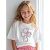 European Sizes Kids' Pastel Cross Print White T-Shirt | Crew Neck, Casual Tee, Alphabet Pattern, Perfect for Summer
