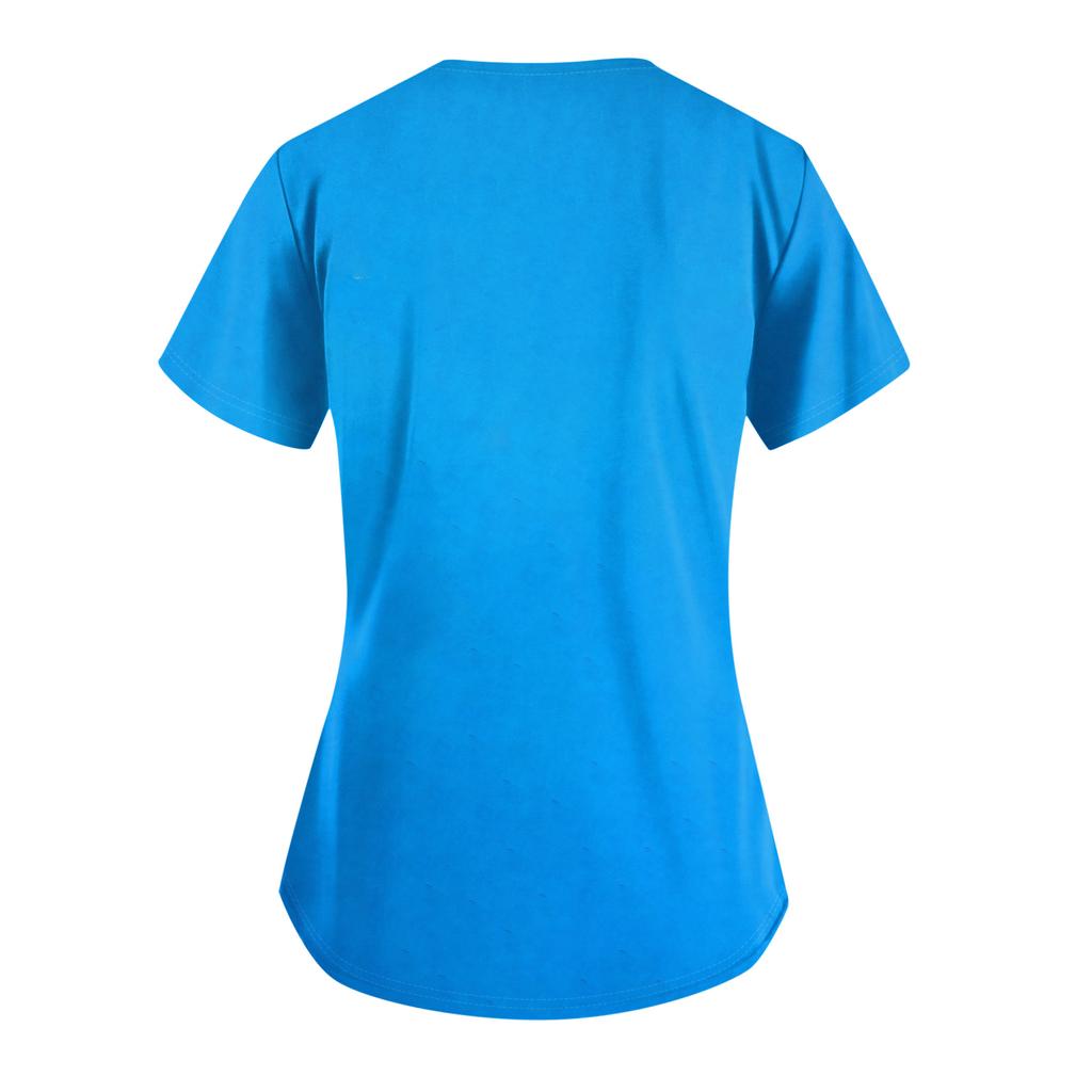 Women's Fashion Printed Short Sleeve V Neck Pattern Tops Pocket Working T-shirts