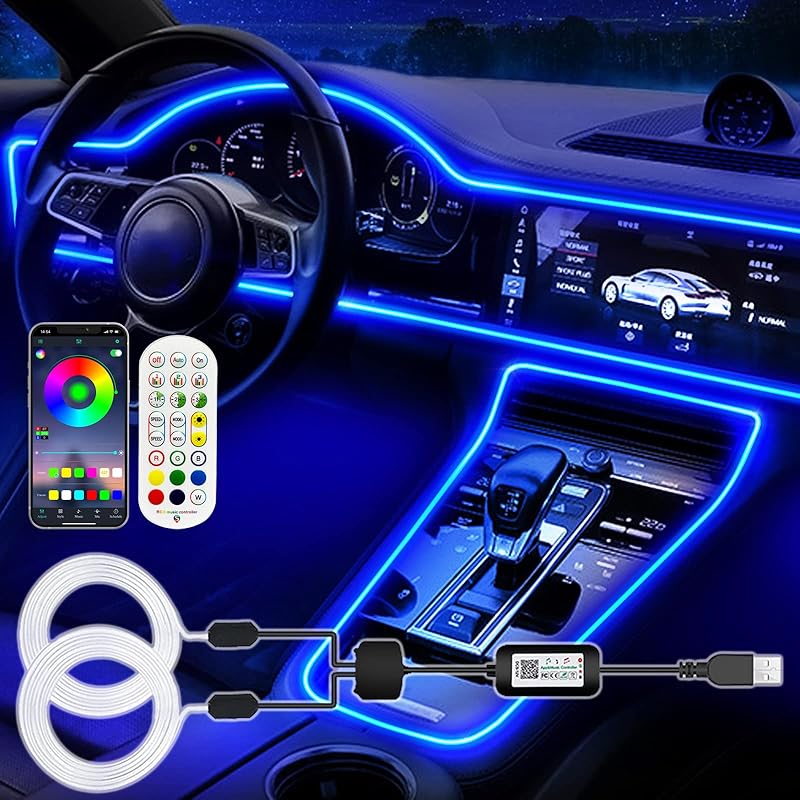 Interior Car LED Strip Lights, RGB USB Car Ambient Lighting With Fiber Optic, EL Wire Car Accessories