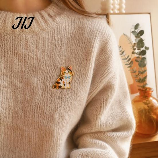 Scarf Brooch Pin Enamel Bow Tie Cat Brooch, Cartoon Kitten Metal Badge Durable Alloy Pin, Hats Bags Scarves Clothes Decorative Accessory Theme