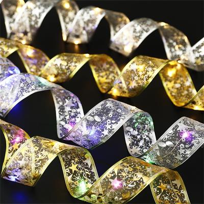 Yeni Yıl Noel Noel Dekoru Kurdele Işıkları Çift Katmanlı Bakır Tel Kurdele Telleri Işıkları Düğünler İçin Noel Ağacı Süslemeleri