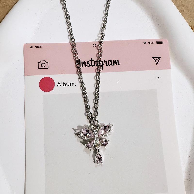 Vintage The Cerulean Dreamwing Ice Blue Butterfly Necklace Niche Versatile Clavicle Chain
