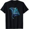 Men's Hawaiian Tribal Manta Ray Print T-Shirt 100% Cotton Relaxed Fit Short Sleeve Men's T-shir