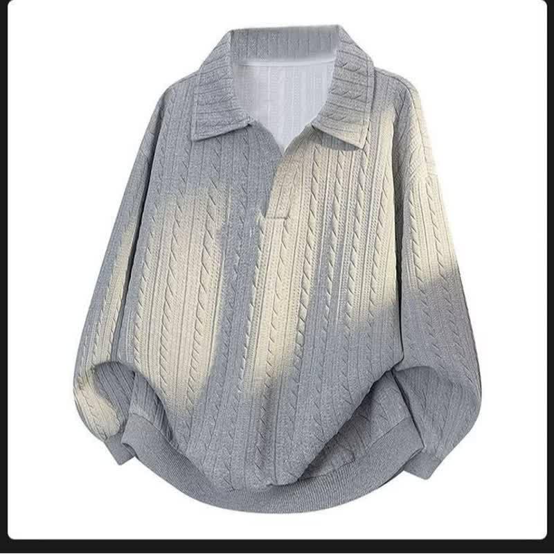 

2025 New Men s Black Knit Polo Shirt - Long Sleeve, Solid Color, Autumn/Winter Sweater XL темно-сірий