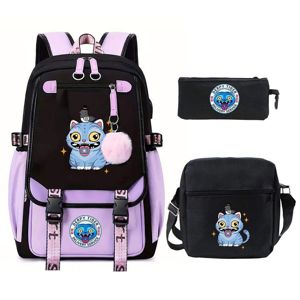 Witch Hunters Cartoon Peripheral Printing Children's Backpack Cross-border New Student School Bag Three-piece Shoulder Bag Pencil Bag
