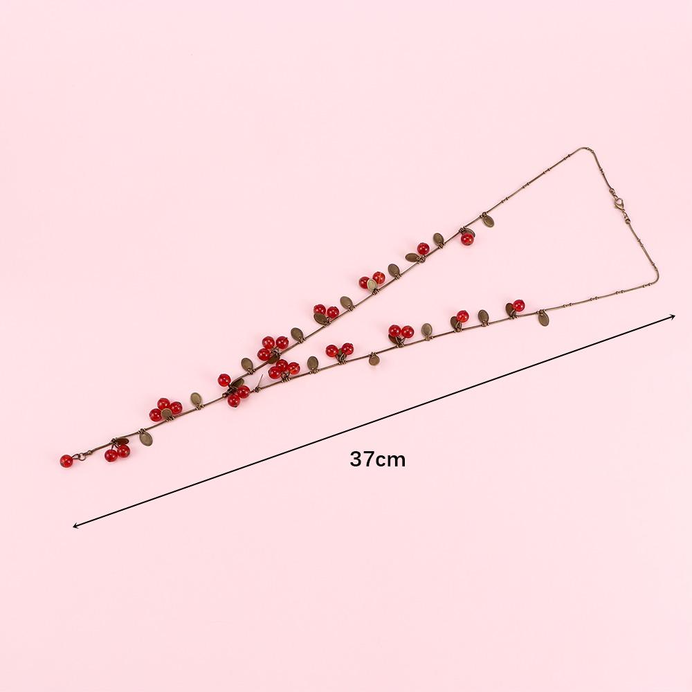Active Korean Jewelry Accessories Vine Red Cherries Women Necklace Long Sweater Chain Beautiful
