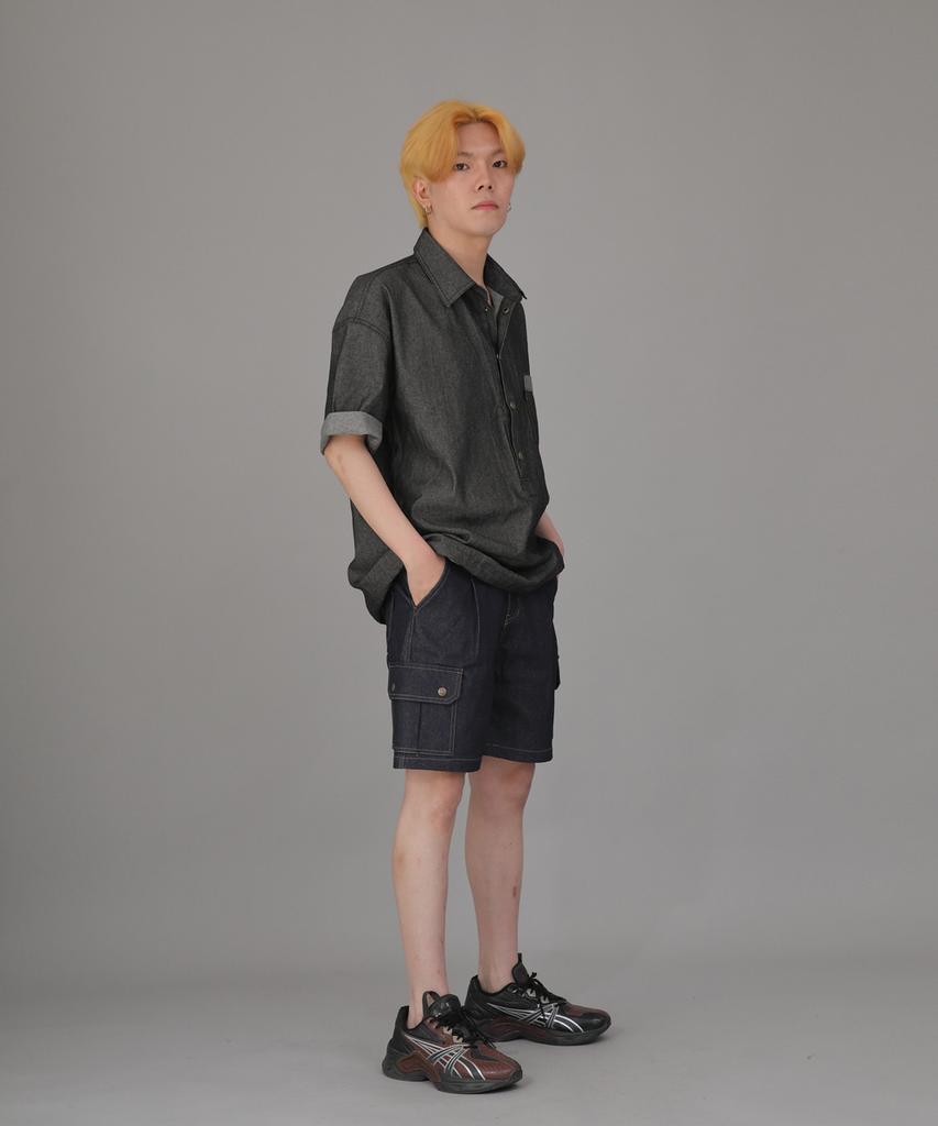 Seinteukeulu Wrinkle Pocket Short Sleeve Denim Anorak Wpa-415 Gray Black