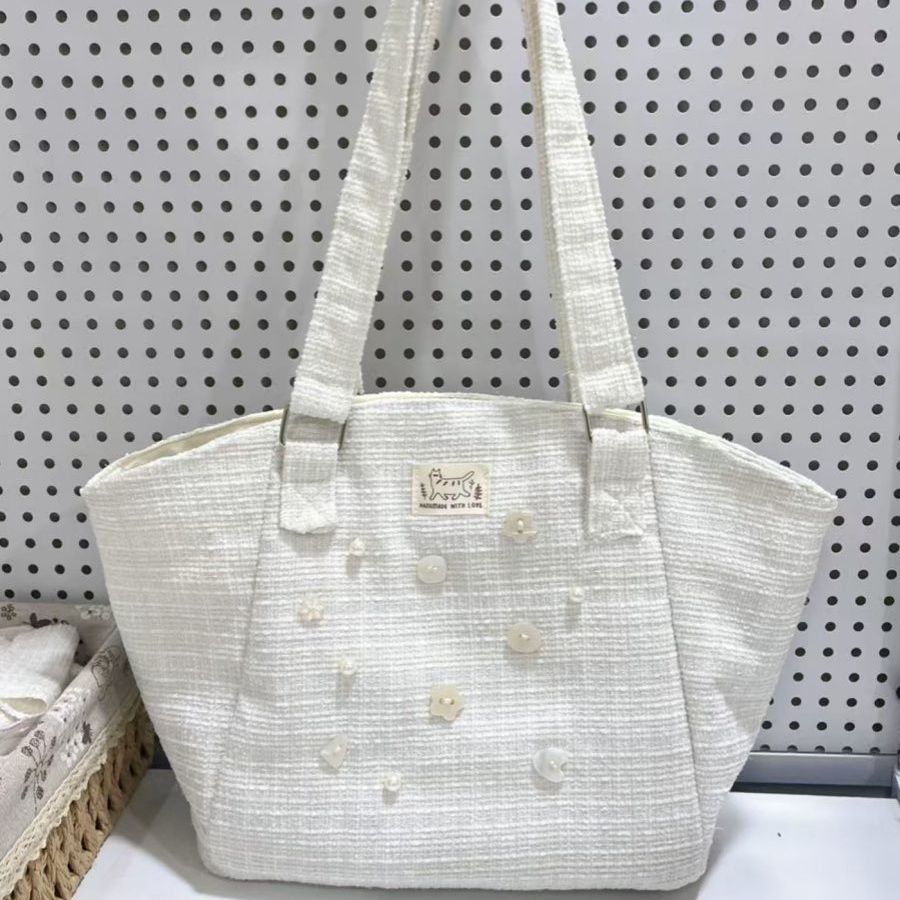 

JIAERDI Sweet Button Pearl Shell Bag Women Exquisite White Large Capacity Tote Bag Ladies Elegant Harajuku Commute Shoulder Bags бежевый
