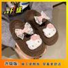 Cute cartoon Hello Kitty fluffy slippers women's thick bottom heightening one-word slippers comfortable outer wear 2025 autumn and winter new models