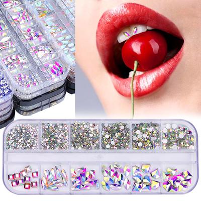 12-Grid Dental Tooth Gems  Diamond Ornament Diy Tools Various Shapes Color Teeth Jewelry For Denture Acrylic Dental Acc