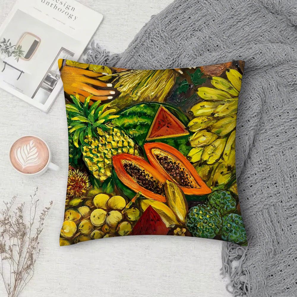 Oil painting fruits and vegetables Pillow Case Square Double-Sided Printing Short Plush Sofa Cushion Cover Bedside Pillow