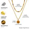 Collier œil de tigre naturel pour femme, Collier ras-de-cou superposé avec pendentif perlé style bohème, Bijou pierre irrégulière