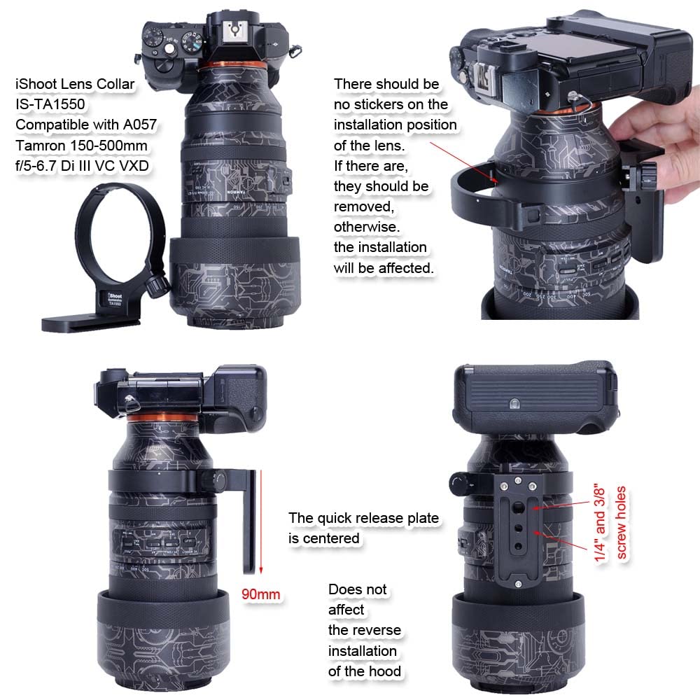 iShoot Metal Lens Support Lens Bracket Tripod Camera Tripod Mount Compatible with Tamron Di III VC VXD Bottom Quick Release Plate with Compatible with