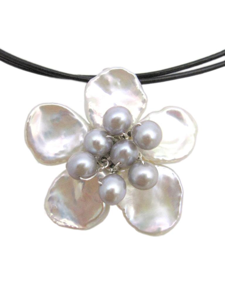 Freshwater Pearl White Flower Natural Power A597 [Cherry] Choker, Stone, Stone,
