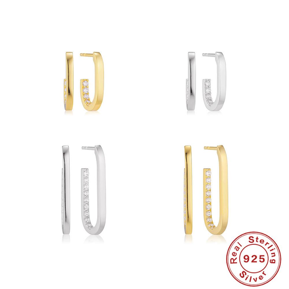 S925 Sterling Silver Simple Fashion Atmosphere U-Shaped Diamond-Set Geometric Earrings Earrings Earrings Earrings Earrings