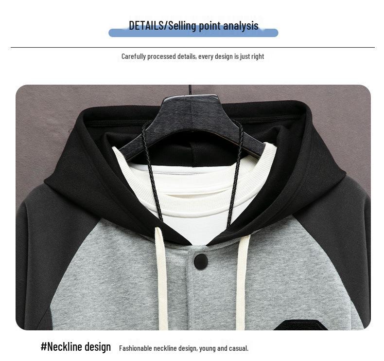 Youth Hooded Jacket for Teens - Spring/Autumn Color Block Cardigan Sweatshirt
