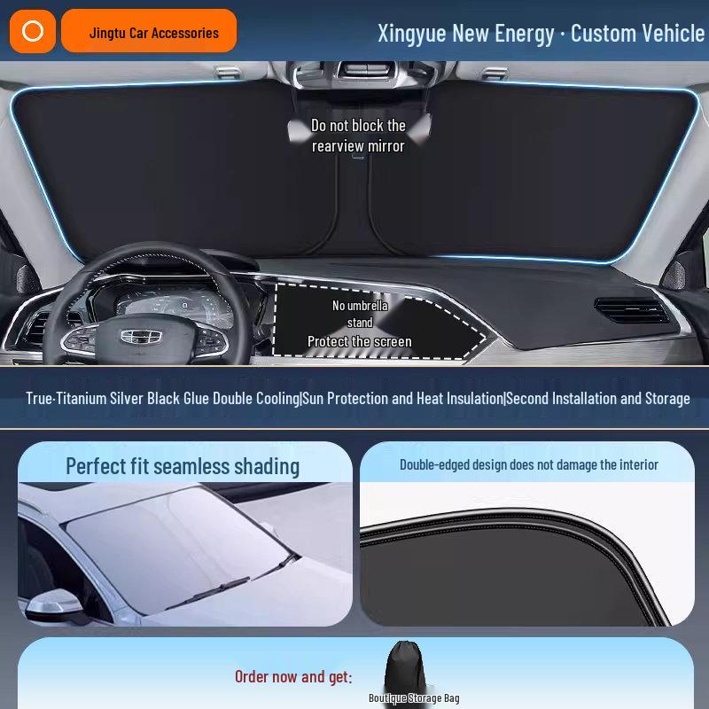 Geely Car Sunshade: Heat-Insulation Windshield Curtain for 25 Models, including Xingyue L, Xingyuan, Xingrui, Emgrand, Boyue L, and Panda MINI.