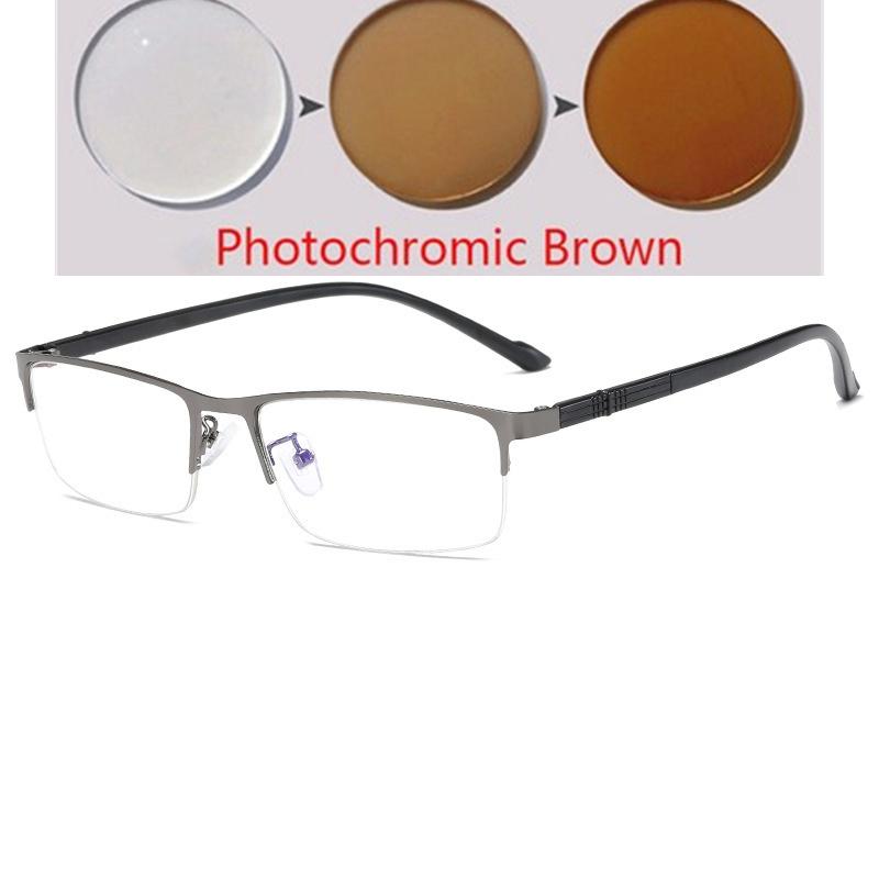 -0.5 -0.75 To -4.0 Half Frame Square Myopia Photochromic Eyeglasses Women Men Uv400 Prescription Glasses Power +0.5 +1.0 To +4