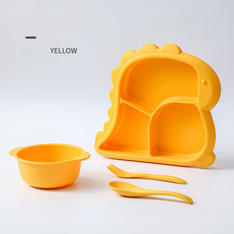 1set Baby Bowls Plates Spoons Forks Food Tableware Set Kid Dishes Dinosaur Food Feeding Bowl for Child Dinnerware Set Cute Plate