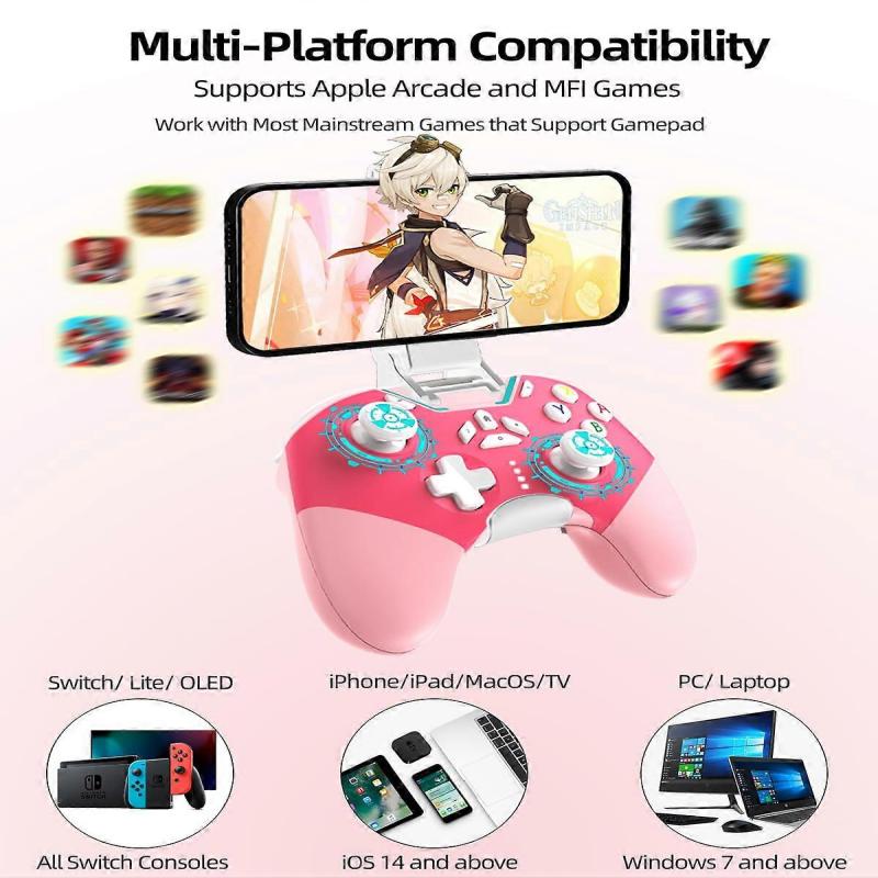 Bluetooth Controller for Switch/PC/iPhone/Android/Apple Arcade MFi Games/TV/Steam, Pro Wireless Game Controller(Pink)