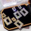 Rscvonm Luxury Shining Crystal Drop Earrings Gold  Color Square Rhinestone Dangle Earrings For Women Wedding Party Jewelry