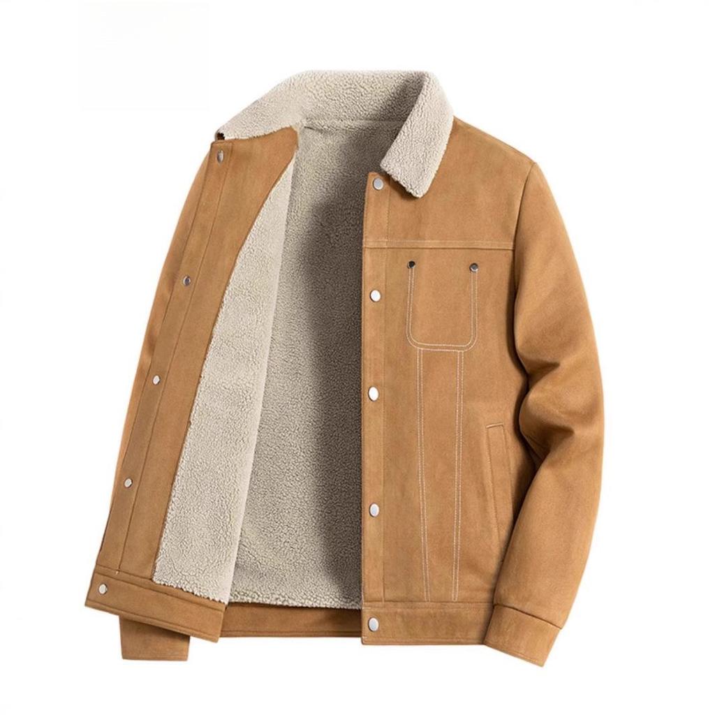 Men's Suede Plush Jacket: Warm, Thickened, Casual Wear for Spring, Autumn, and Winter