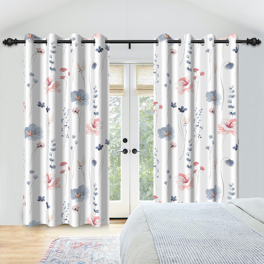 2 Stück/Set Floral- und Blättervorhang Boho Zweig Baum Pflanzenmuster Schlafzimmer Wohnzimmer Dekoration Verdunkelungspolyestervorhänge