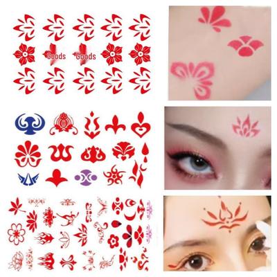 Autocollant Tatouage Étanche Floral pour le Front pour Femmes et Enfants - Costume Ancien Fée Hanfu et Mariée Autocollants Rouges