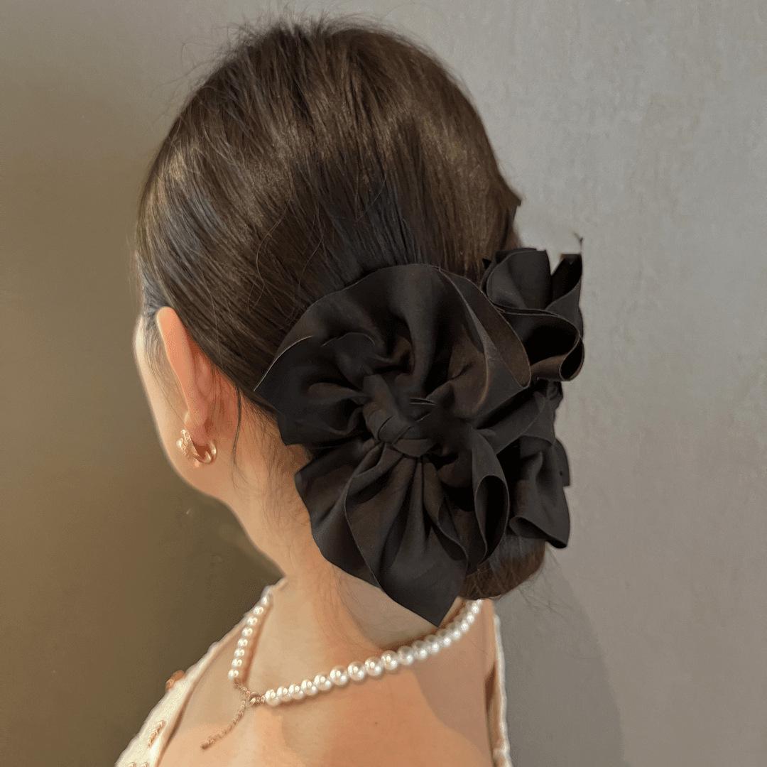 High-End Satin French Bow Hair Clip for Women: Elegant Bun, Shark & Low Ponytail Hair Accessories чёрный