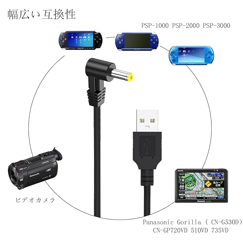 4.0*1.7USB - DC-L Typ DC-Ladekabel (DC-Buchse Außendurchmesser: 4.0mm/Innendurchmesser: 1,7 mm) Kompatibel mit PSP, Panasonic Portable Navi Gorilla,