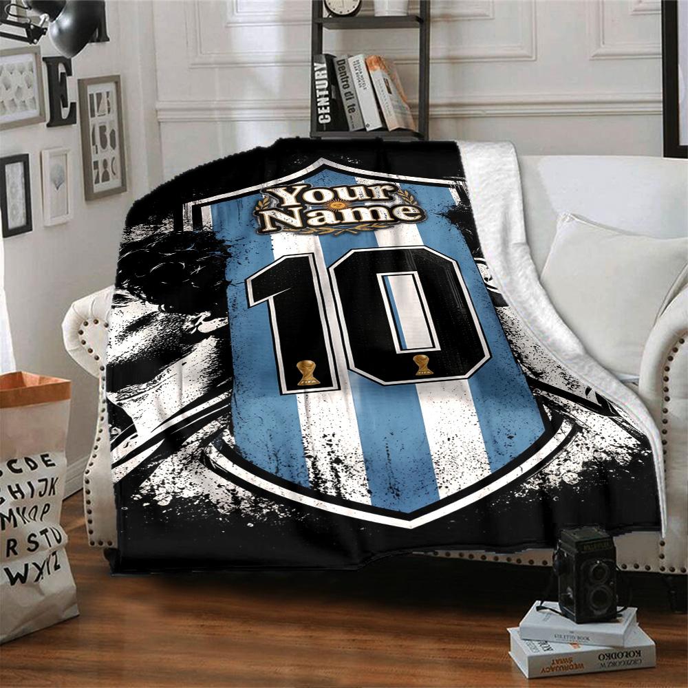 Football Messi Customize Your Name Blanket Gift Personalized Blanket Warmthful Decor Versatile for Office Office Chair Nap Bed
