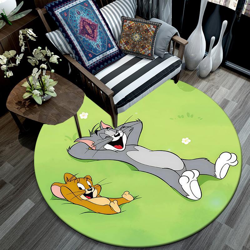 Tom and Jerry Round Area Rug,Carpet Rug for Living Room Bedroom Sofa Playroom Decor,Non-slip Floor Mat