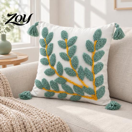 Boho Tufted Cushion Cover with Tassels, Cotton Linen Throw Pillow Cover, Modern Home Decorative Covers Case for Sofa Bed Couch, 18 x Inches