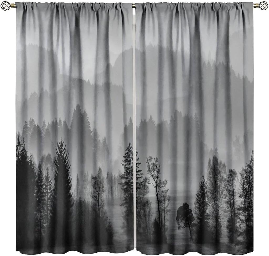 Gothic Dark Misty Forest Curtains Mysterious Horror Foggy Dim Dead Jungle Under Strange Bright Moon Thermal Insulation Blackout Made Of Polyester