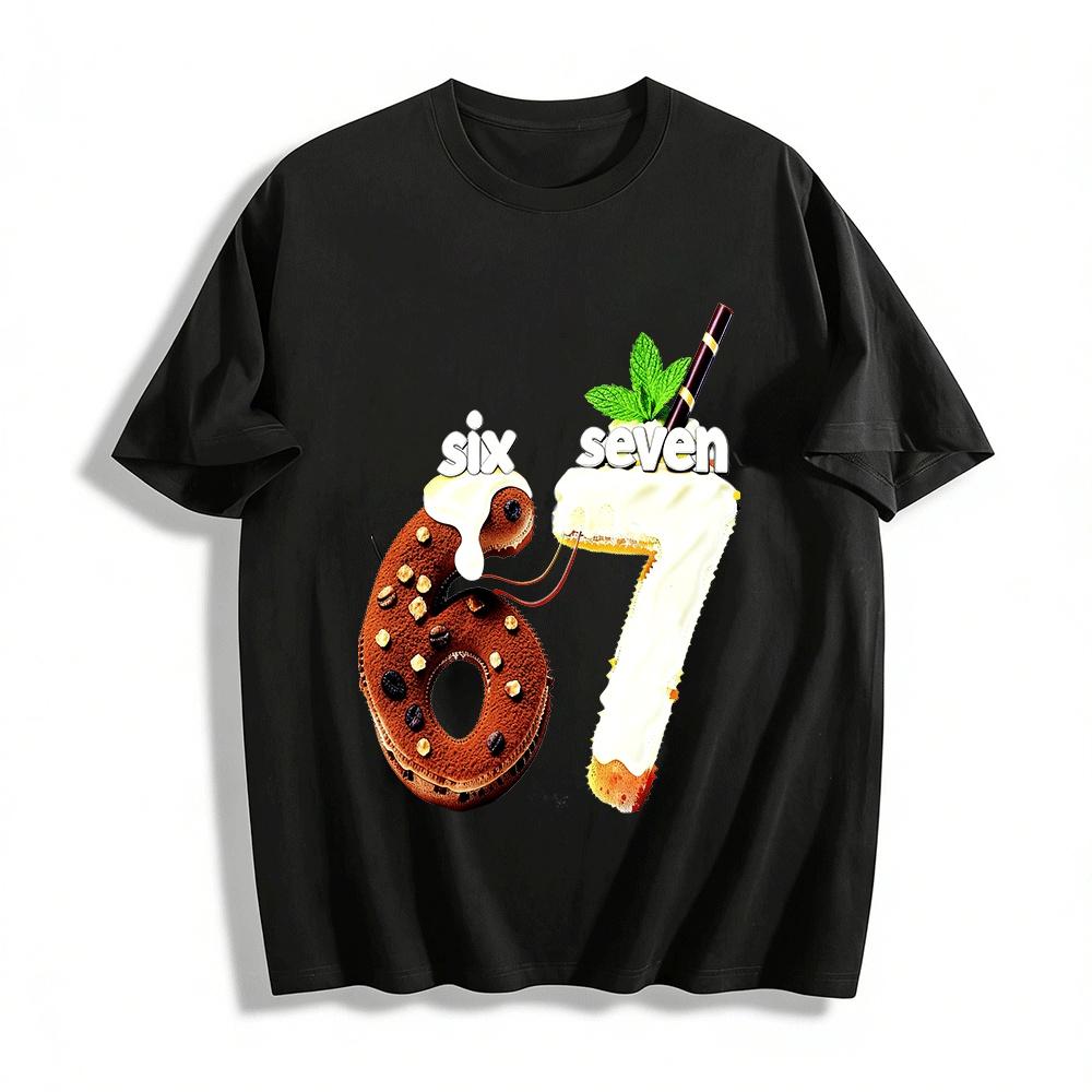 Funny Number 67 Dessert Print Casual Top Pure cotton T-shirt XXS