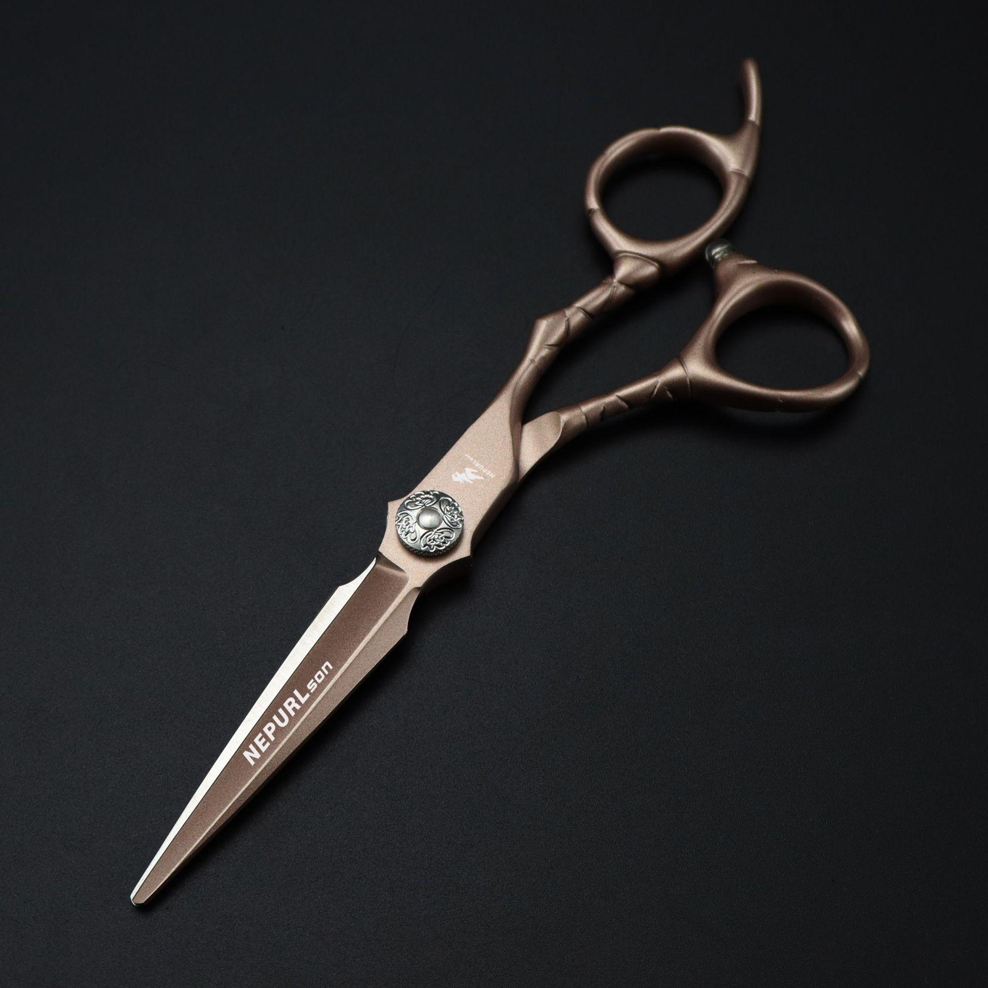 6.0 Napson Tycoon Gold Crocodile Pattern Hairdressing Scissors: Straight & Serrated - QX3-0405