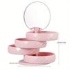 Rotating Jewelry Box, Multi-layer Storage for Earrings & Necklaces with Mirror, Dustproof Design
