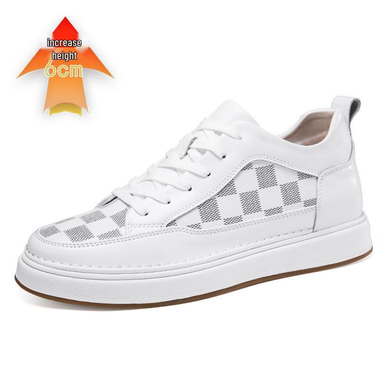 Men s 8CM Height Increasing Casual White Sneakers with Thick Sole Size 43