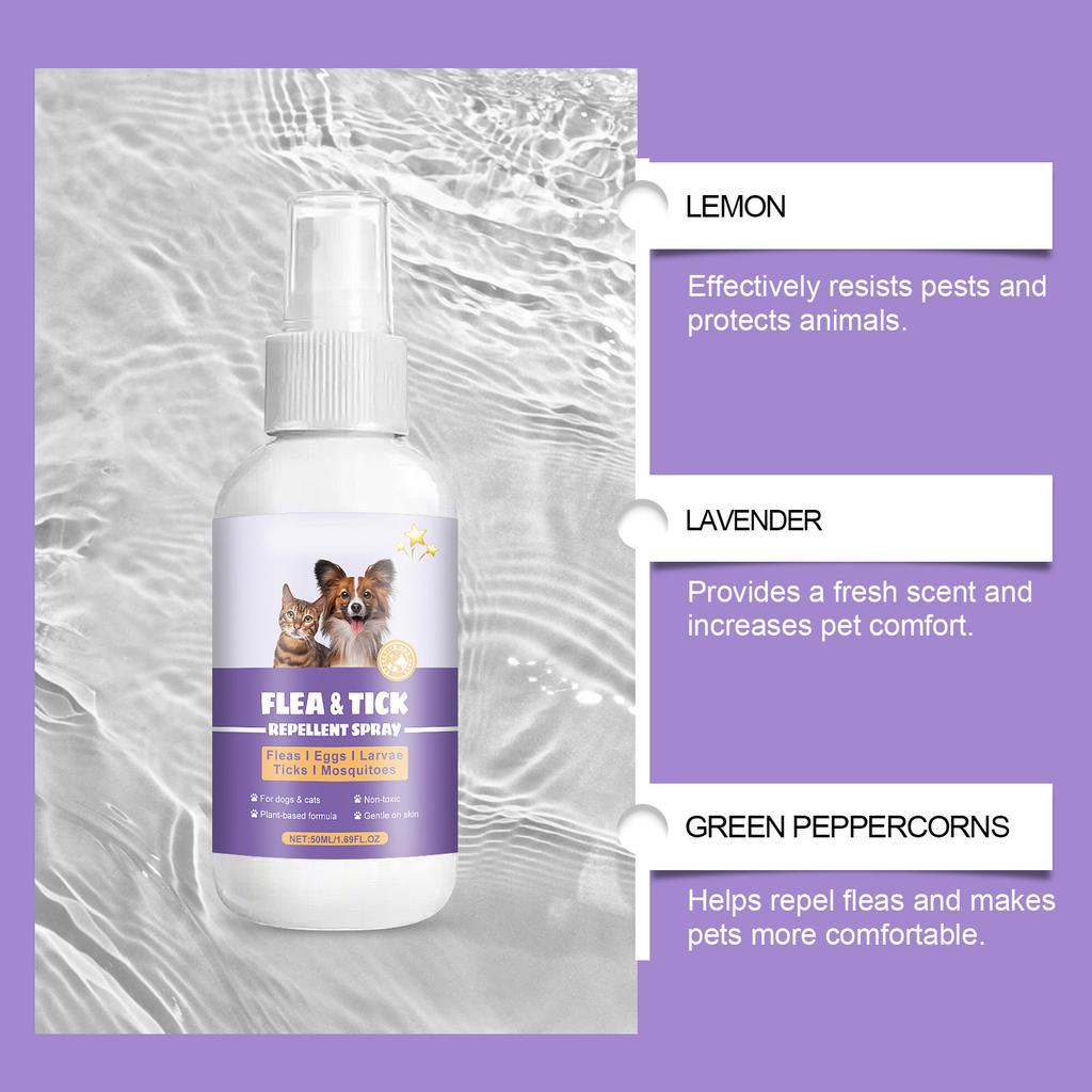 Fleas Ticks Prevent Pet Insecticide for Dog Cat Itching Relieve Pet Insecticide Spray Safe Home Use Flea Treatment 50ml