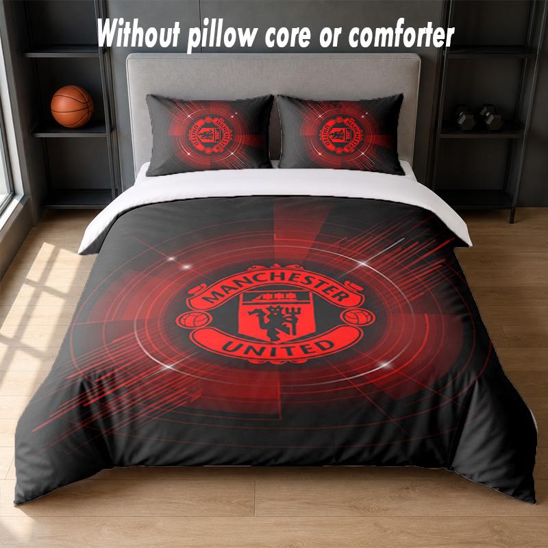 Manchester United Diseño Juego de Cama Ropa de Cama 1 Funda Nórdica + 2 Fundas de Almohada Suave Transpirable Ropa de Cama para el Hogar