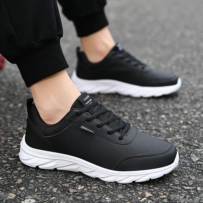 Autumn New Leather Breathable Casual Sports Shoes Large Size Lightweight Soft Sole Running Shoes