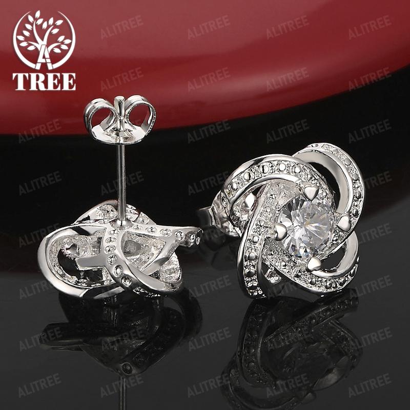 Sweet Romantic 925 Sterling Silver Classic Zircon Flower Stud Earrings For Women Valentine's Day Jewelry Wedding Party Gifts