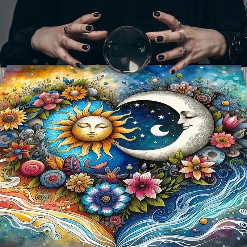 Portable Meditations Tablecloth Sun and Moon Pattern Tarots Mat Game Accessories for Gatherings Easy To Carry Design