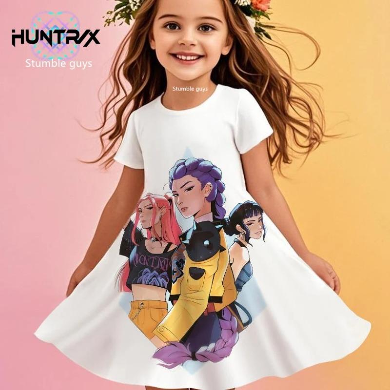 Summer Cute Kpop Demon Hunters Child Short Sleeve Adult Kids Tee Fashion Dress Cosplay Huntrix Fan Gift