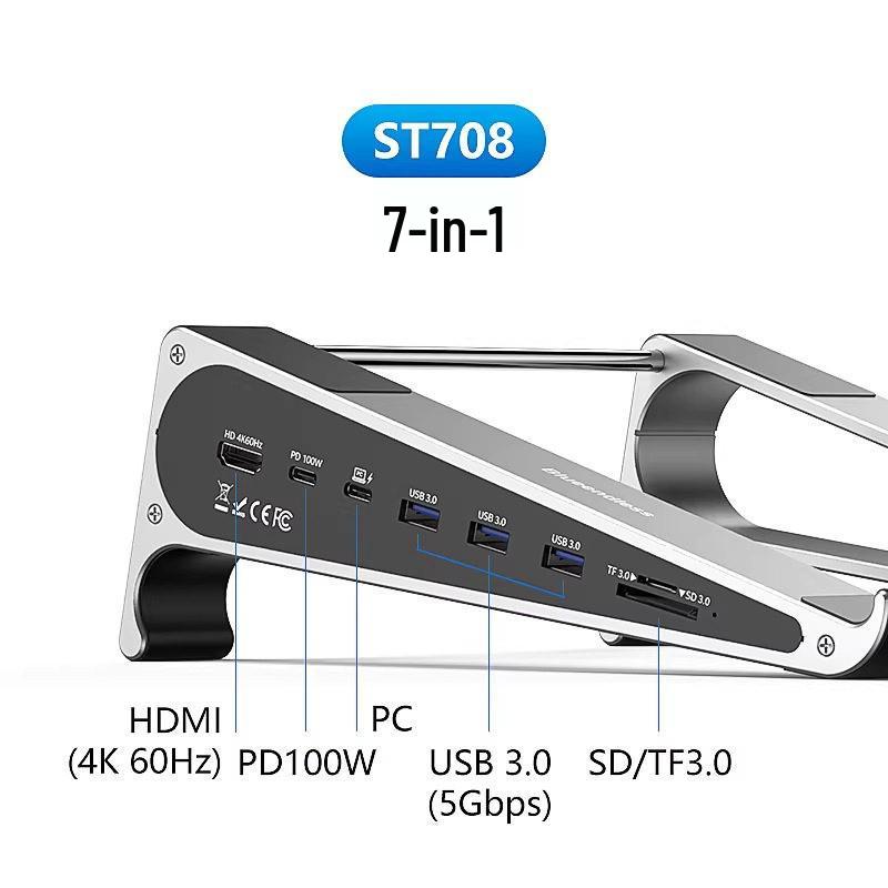 

Compact Aluminum Multi-function Type-C Laptop Stand with Heat Dissipation and Height Adjustment